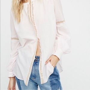 Free People Gold and Pink Button Down Blouse